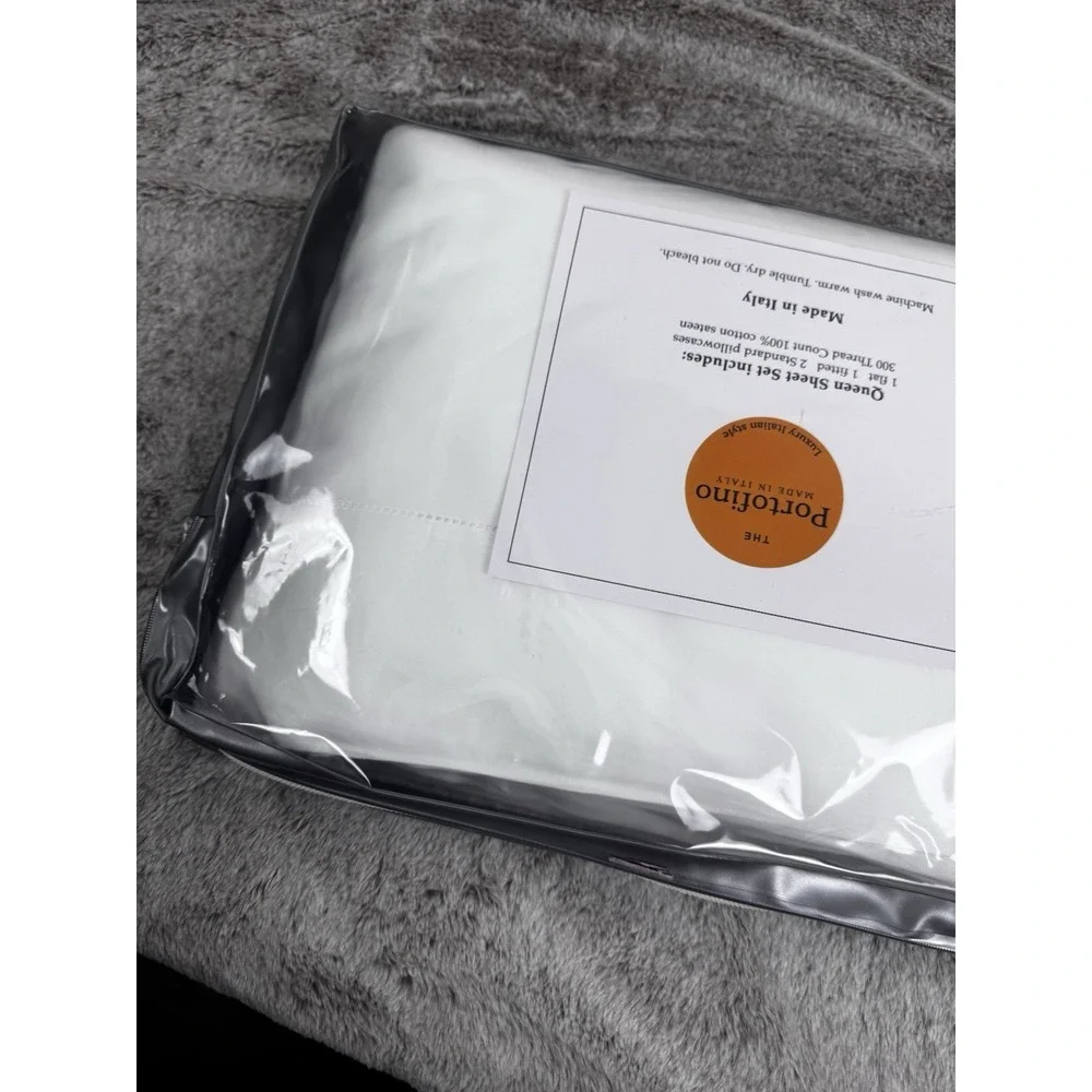 The Portofino Luxury Italian Queen Sheet Set Hemstitch Cotton Sateen 300TC Italy
